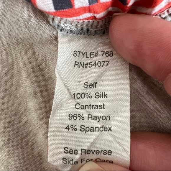 CAbi Aztec Print Silk Scarf Handkerchief Top Long Sleeve V-Neck Loose Fit Boho M - Picture 9 of 10